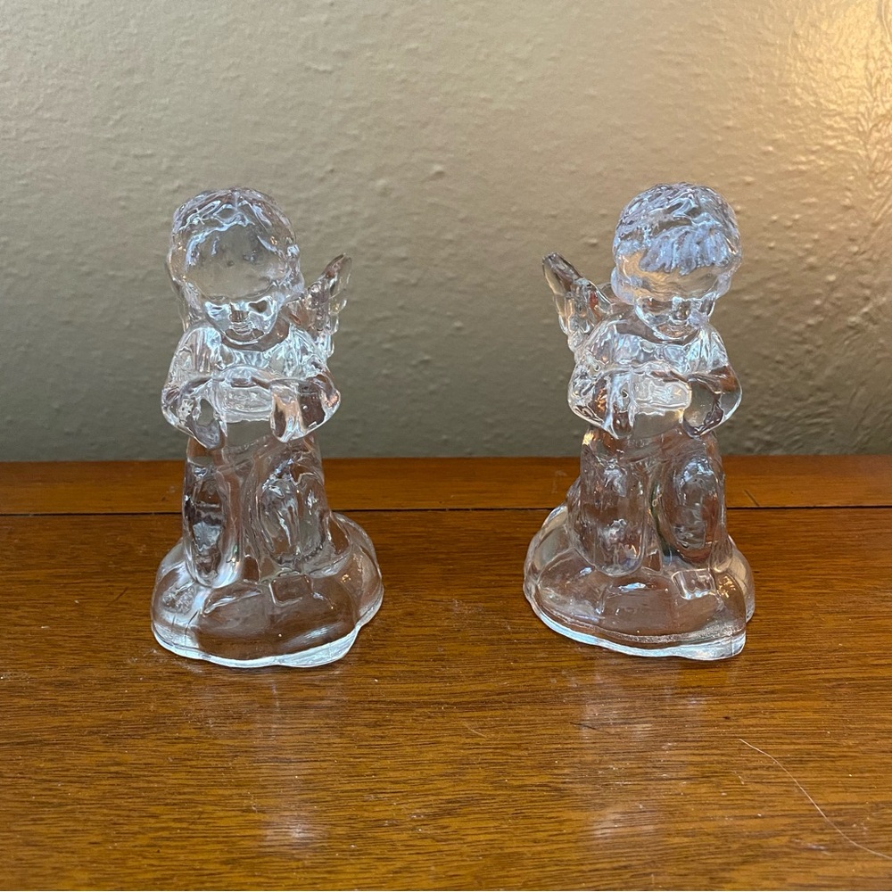 Glass Angel Cherub Candle Holders